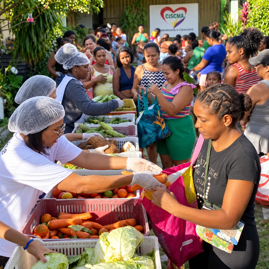 Distribuição de alimentos para famílias da comunidade
