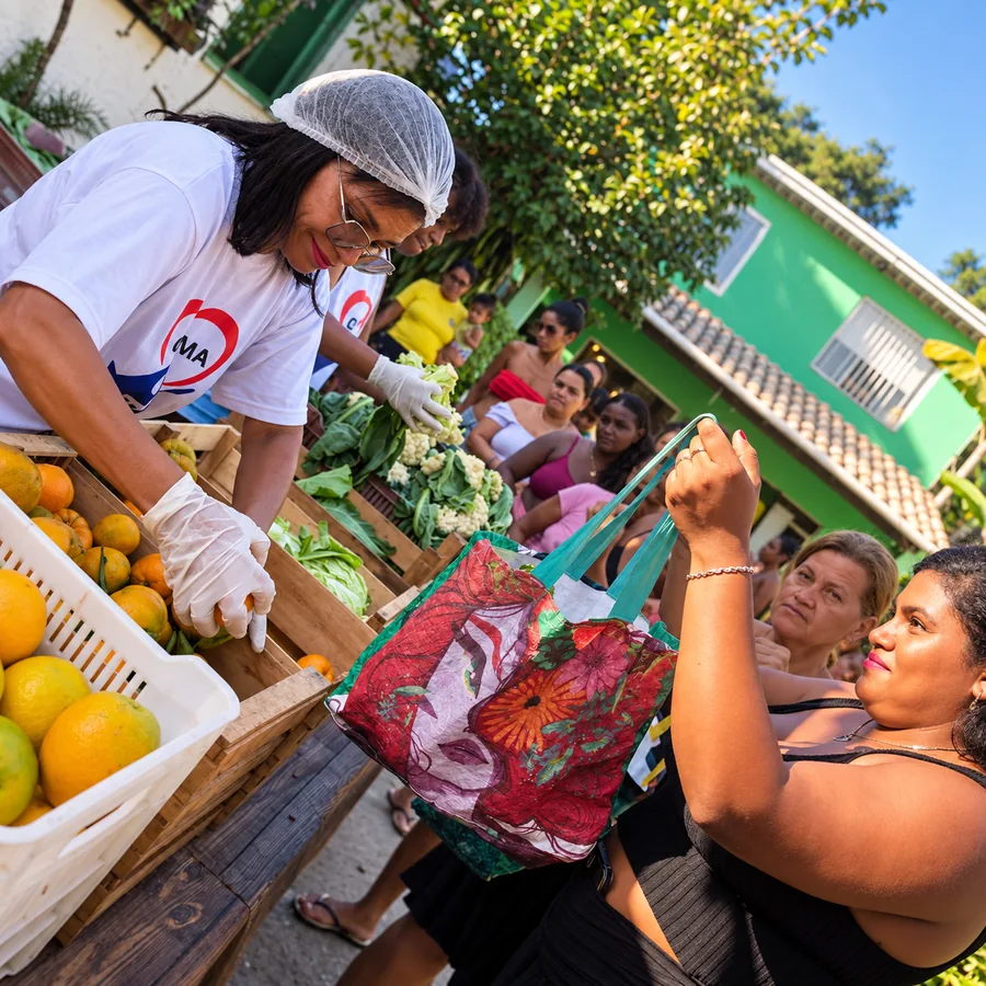 Entrega de alimentos frescos em ação comunitária